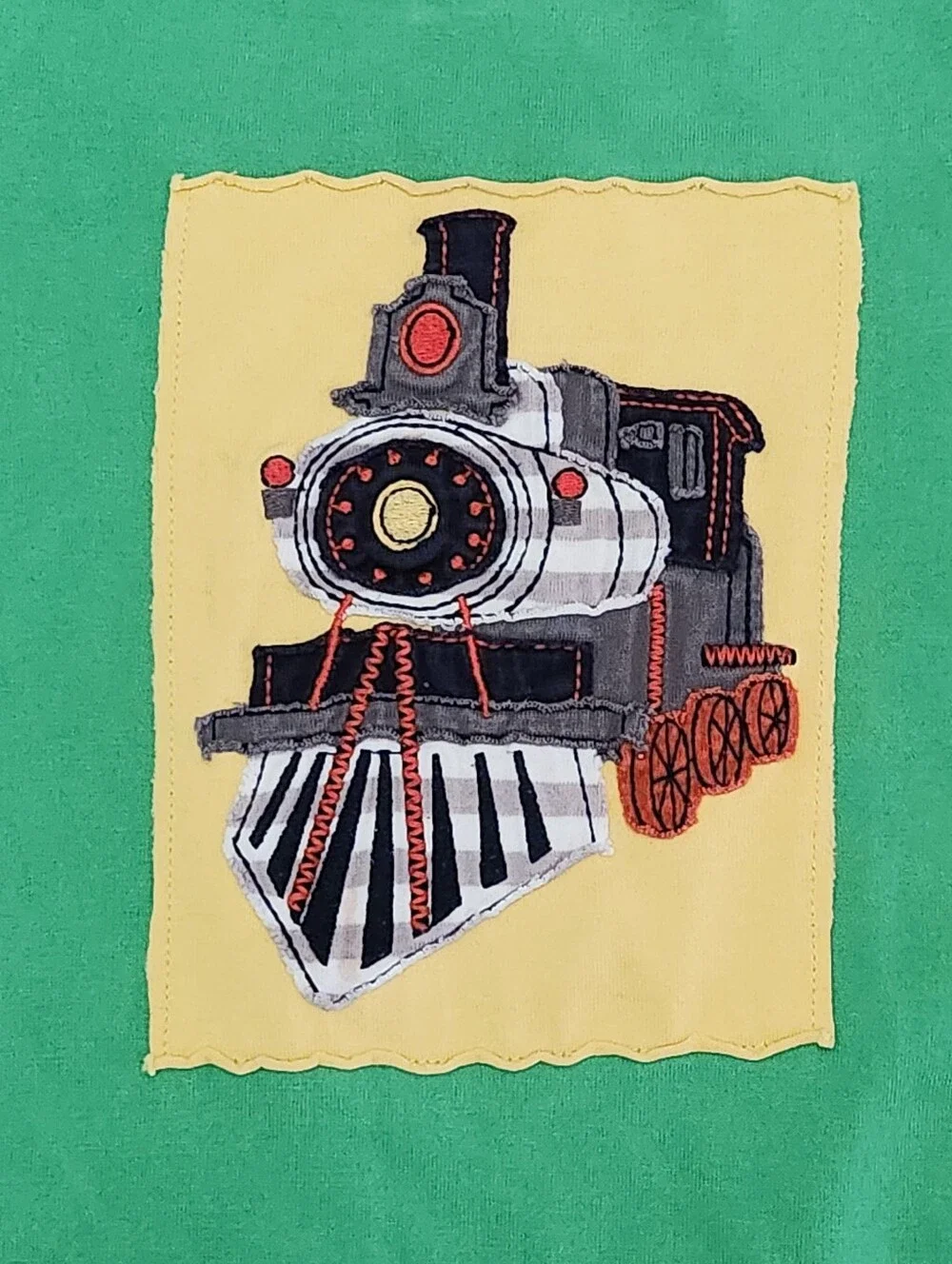 VTG Hanna Andersson Train Appliqué Romper Size 90 3T Green Locomotive Shortall